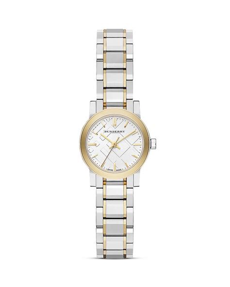 Burberry Two Tone Gold Check Bracelet Watch, 26mm Jewelry